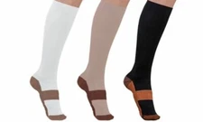 (3 Pairs) Copper Infused Compression Socks 20-30mmHg Graduated Mens Womens S-XXL