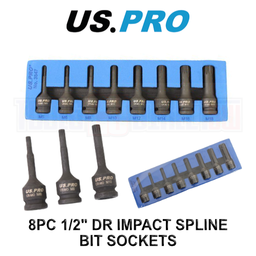 US PRO 8-teiliges Spline-Steckschlüssel-Set, 1/2 Zoll Antrieb, M5–M18, In EVA-Box