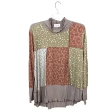 Sugarfox Plus Size 3X Mock Neck Tunic Patchwork Mixed Media Top NWOT