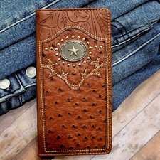Personalized Wallet Star Logo cowboy Western Mens Bifold Brown Faux Leather Texa