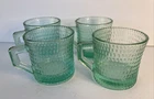 4 Vintage Anchor Hocking Green Dimpled Coffee/Tea Glasses Mugs Spring/Summertime