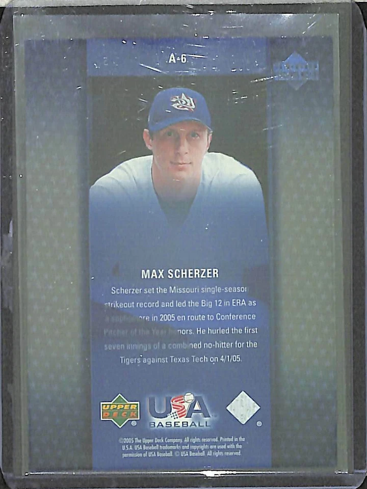 2005 Upper Deck USA Baseball Vision of the Future #A-6 Max Scherzer - Image 2 of 2