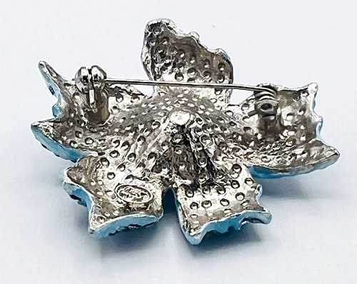 Lauren Spencer Signed L-S Austrian Crystal Blue Flower Brooch Pin - Picture 9 of 10