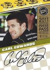 AUTOGRAPHED Carl Edwards 2011 Press Pass Legends Racing CERTIFIED PRESS PASS AUT