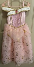 DISNEY STORE SLEEPING BEAUTY PRINCESS AURORA COSTUME DRESS SIZE 9/10 PINK GOLD