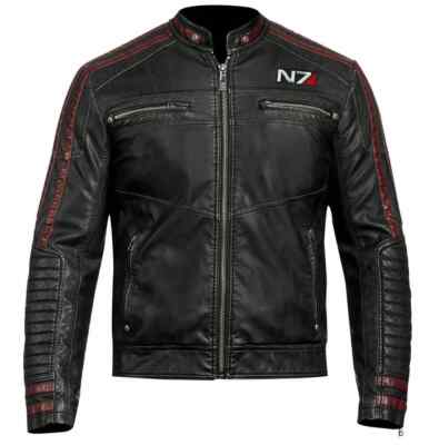 Men's Mass Effect N7 Commander Shepard Genuine Black Sheepskin Leather Jacket