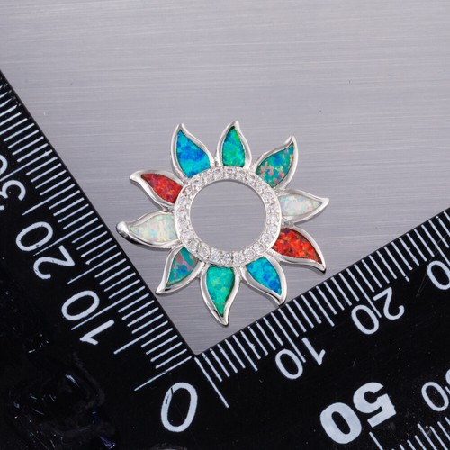 Sunflower Multicolor Fire Opal Circle CZ Silver Jewelry Necklace Pendant - Picture 2 of 6