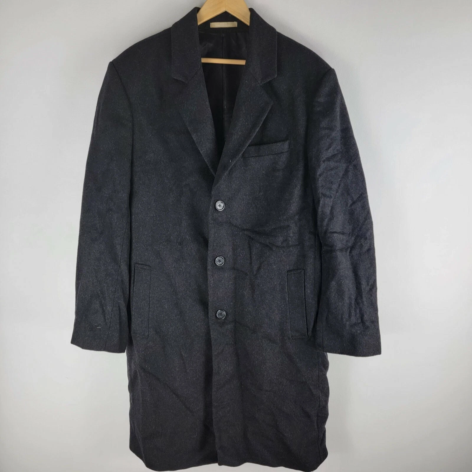 Cappotto soprabito uomo Michael Kors misto lana cashmere logo foderato nero con bottoni 46L