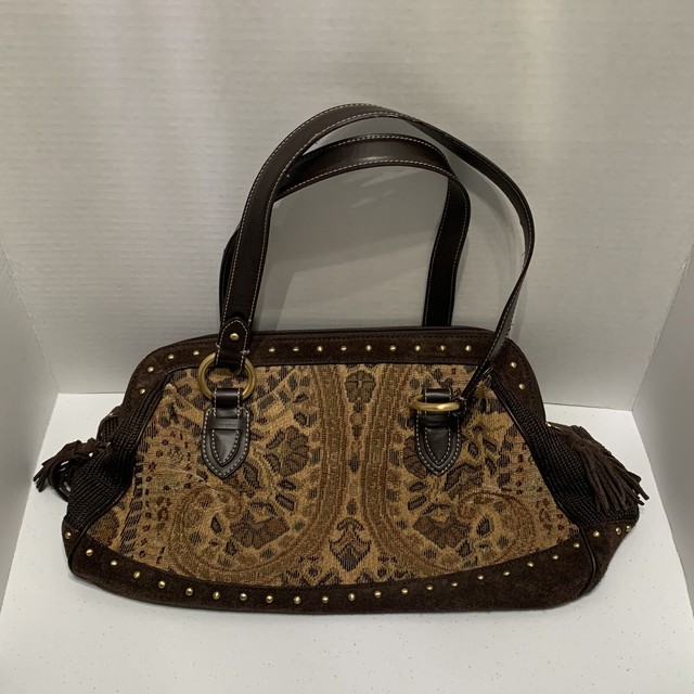 The SAK Vintage Brown Suede Studded Tapestry Handbag Shoulder Purse Zip Tassel eBay