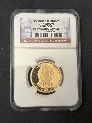 2007-S JOHN ADAMS Presidential Dollar, NGC PROOF-69 ULTRA CAMEO