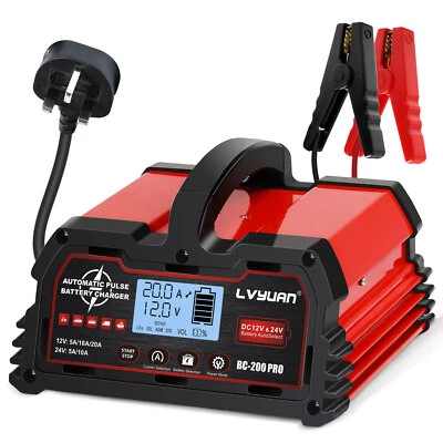 LVYUAN Cargador de batería de coche inteligente 20A 12V/24V reparación de pulso plomo-ácido y 12V Lifepo4