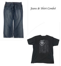 ARIAT Jeans Mens 38X30 M4 Low Rise Boot Cut Medium Blue Denim  Free Large Shirt