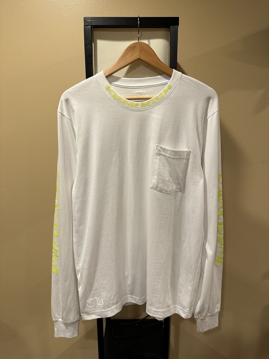Chrome Hearts Yellow Script Neck Logo White Long Sleeve Tee Chrome Hearts Yellow Script Neck Logo White Long Sleeve Tee