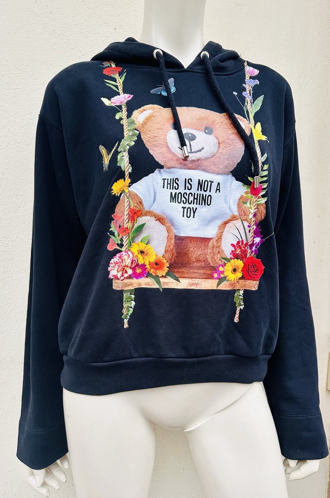 Moschino Couture Black Hoodie Jumper Sweater Cotton Bear Italy Size IT 44 M 10🦨