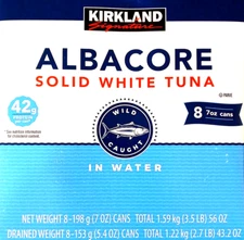 Kirkland Signature Albacore Solid White Tuna in Water 8 x 7 Oz Cans EXP 08/2027