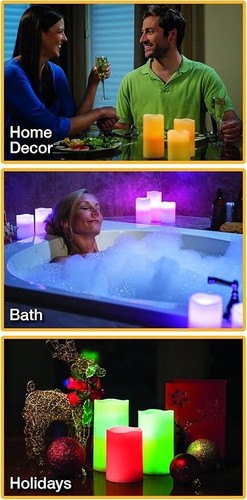 GLOW CANDLES Flameless Color-Changing Real Wax 12 LED Colors 3 Candles + Remote - Picture 9 of 9