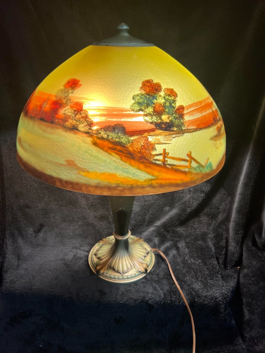 Signed Jefferson reversed painted Lamp - *GREAT Condition* c.1900