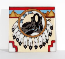 1990 VAS Earthtones Tile Native American Southwest Trivet Wall Art 6x6"
