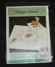 Village Linens Ornament Bouquet in Gold Table Topper 31.5  x31.5  