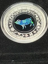Australian Opal  Lunar Pig $1 1oz Silver Proof Coin Perth Mint 2019