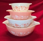 Vintage PYREX Pink Gooseberry Cinderella Mixing Bowls 4 Piece Full Set (441-444)