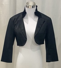 White House Black Market Black Satin Cropped Bolero Tuxedo Jacket Shrug XS
