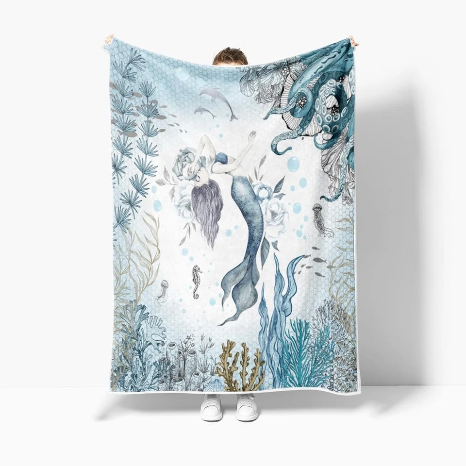 Manta Sirena, Mar Océano Pulpo Coral Arrecife Peces Concha Medusas Tema T... Foto 2 de 4