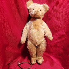 Steiff etc TEDDY BEAR VTG 18" jointed tan brown mohair button eye Teddie growler