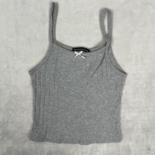 Brandy Melville Tank Top One Size Gray Ribbed Knit Bow Camisole Cropped