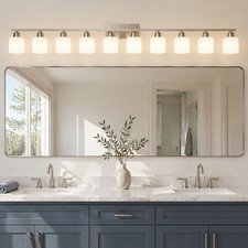 65" 10 Lights Vanity Light Bathroom Mirror Nickel Wall Lamp Milk Glass Sconce UL