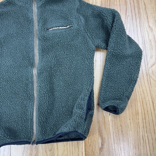 Vintage Polo Jeans Co Ralph Lauren Hochflor Fleece durchgehender Reißverschluss Gr. Medium hergestellt in den USA - Bild 4 von 8