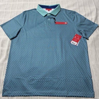 NWT Redvanly Men s XL Blake Polo Shirt Blue Geometric Athletic Golf