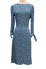 Reformation Port Midi Dress Sz 12 Suzette Floral Print 3/4 Tie Sleeves Blue