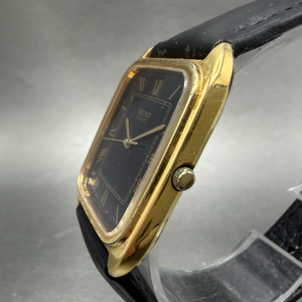 Seiko Watch Men 28mm Black Dial Gold Tone Rectangle 9021-5170 New