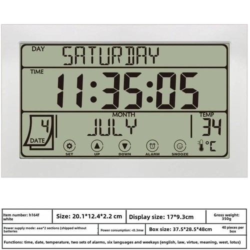Digital Calendar Clock Date and Time Day of The Week Clock Temperature Display - Picture 4 of 9