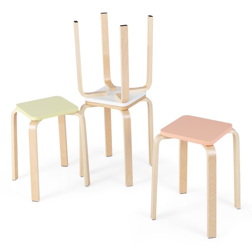 Set of 4 Colorful Square Stools Stackable Wood Stools with Anti-slip Felt Mats - Picture 11 of 11