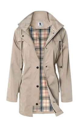 SaphiRose Women's Lined Hooded Rain Jacket Raincoat Windbreaker Khaki Plaid