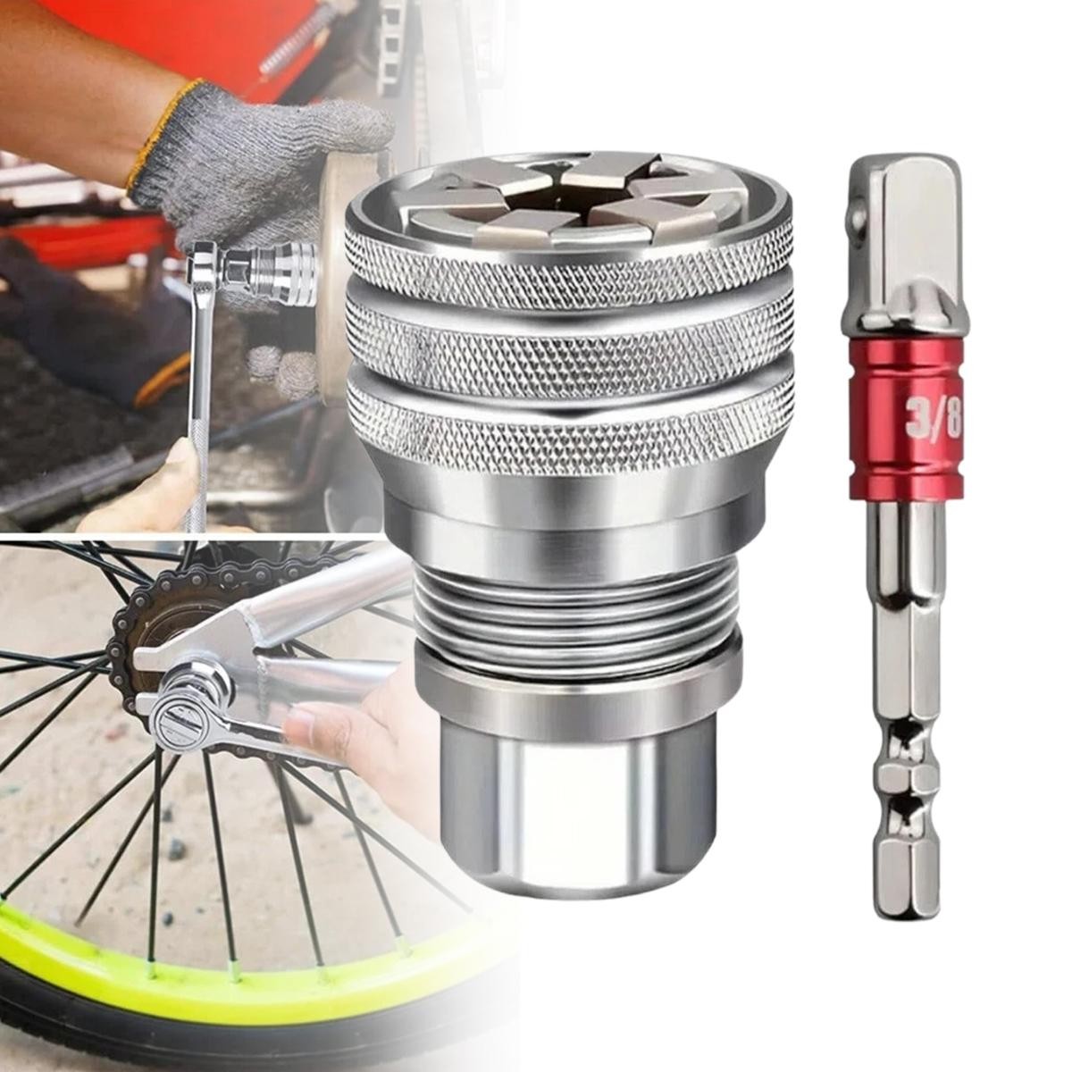 2PCS Adjustable Socket Wrench Set 3/8" Drive Socket Adapter Universal Tool