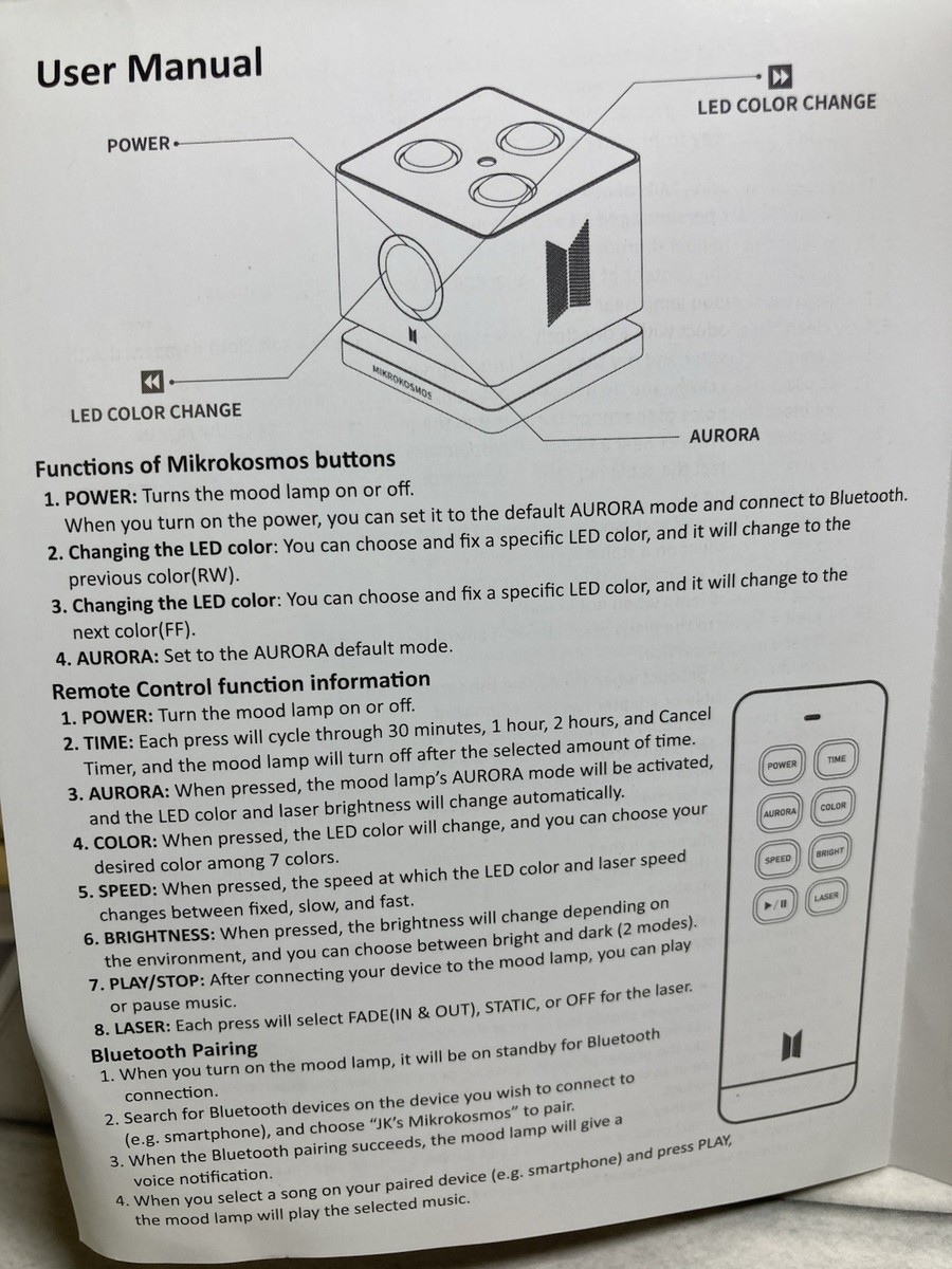 BTS ARTIST-MADE COLLECTION Jungkook Mikrokosmos Mood Lamp Rare