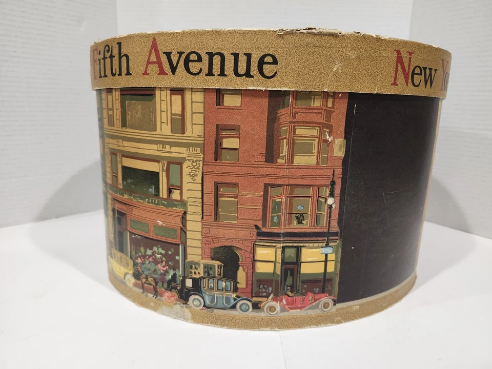 Raro Ovalado De Colección Dobbs Quinta Avenida Sombrero Caja Nueva York 14.5"x12.5" Ciudad de Nueva York Foto 3 de 4
