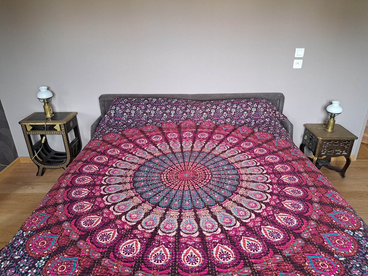Parure de lit 100% coton mandala indien réversible 240x220 cm pour chambre ethnique