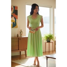 Vintage 70s Green Empire Waist Lace Dress-Cottagecare-Prairie-Romantic-Boho-Flow
