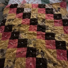 VTG 70 s patchwork yellow, brown tones Quilt Crib Blanket Baby