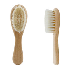 2-Pcs Natural Goat Hair Baby Hair Brush - Hypoallergenic  Soft Wooden Handle fo