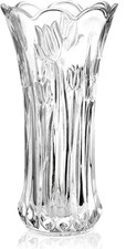 Glass Flower Vase Modern Clear Heavy Duty Crystal Tall Cylinder Flared Vase New