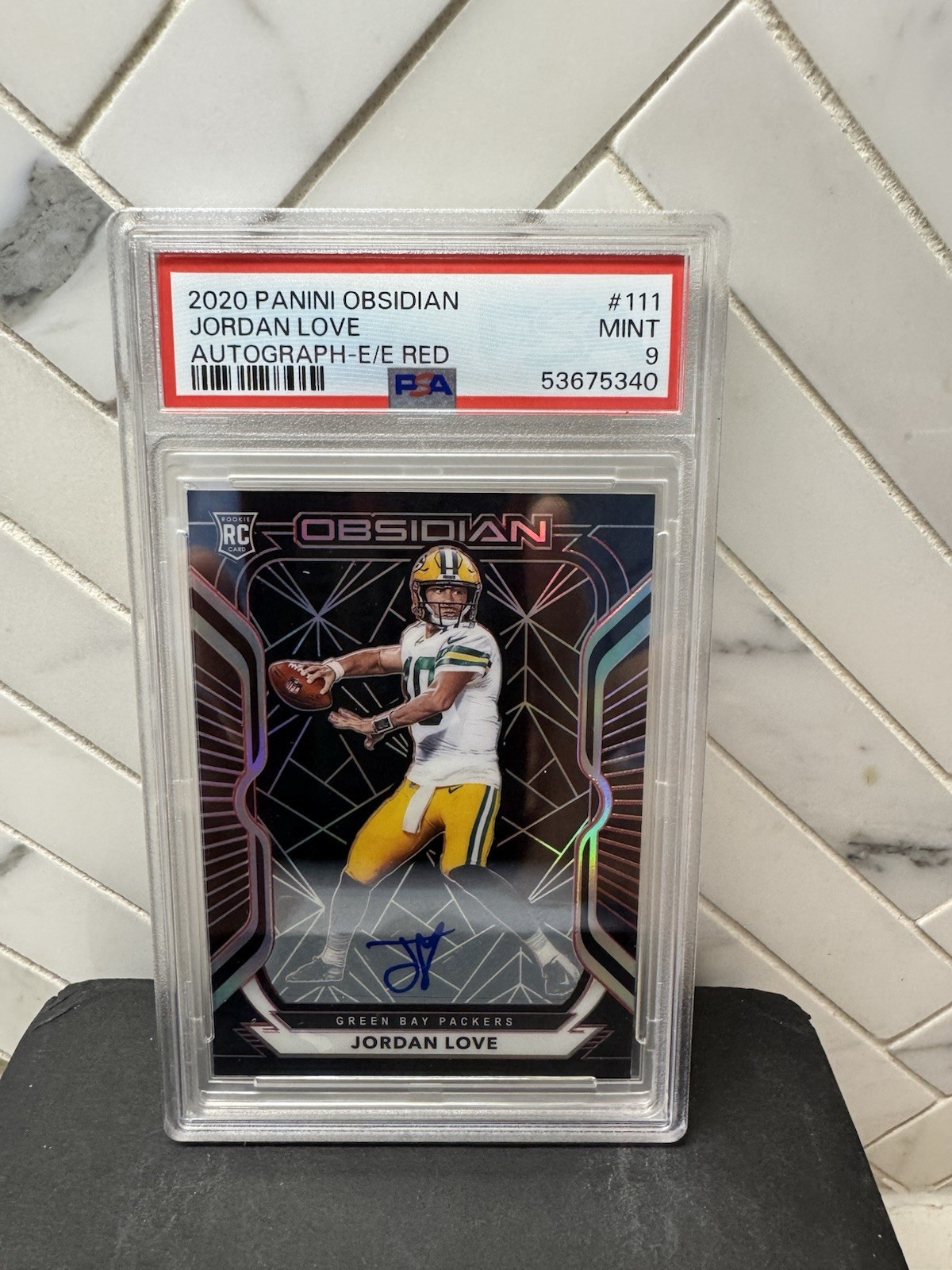 2020 Panini Obsidian Jordan Love Autograph #111 Electric Etch Red /10 (RC) PSA 9