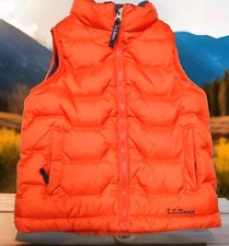 LL Bean Puffer Vest Kids M 5-6 Orange Excellent DownTek Fleece Lined Quilted