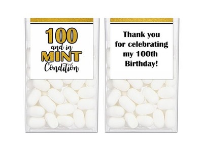 36 100th Birthday Tic Tac Labels Party Favors Stickers Candy Mint Gold Black