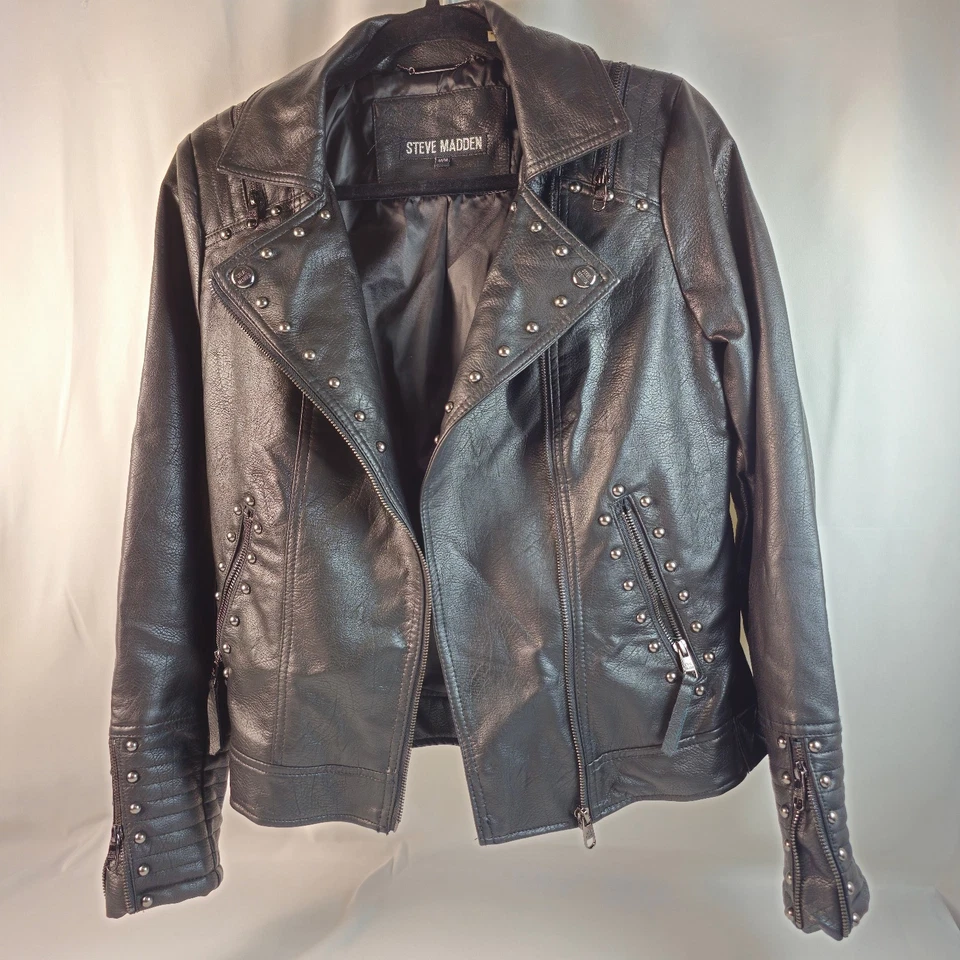 Chaqueta de Moto Steve Madden Tachonada Policuero Negra Talla M/M Foto 3 de 4