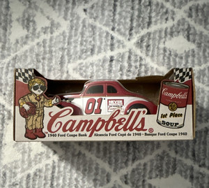 Campbell's 1940 Ford Coupe Diecast Car Bank, Campbell's Soup Theme, Red/White